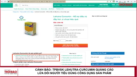 Cảnh báo: TPBVSK Lehutra-Curcumin quảng cáo lừa dối NTD công dụng sản phẩm