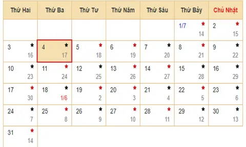 Xem lịch âm hôm nay 4/7 - Tra cứu âm lịch hôm nay ngày 4/7/2023 là ngày tốt hay xấu? Lịch vạn niên 4/7/2023