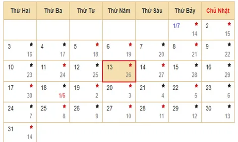 Xem lịch âm hôm nay 13/7 - Tra cứu âm lịch hôm nay ngày 13/7/2023 là ngày tốt hay xấu? Lịch vạn niên 13/7/2023