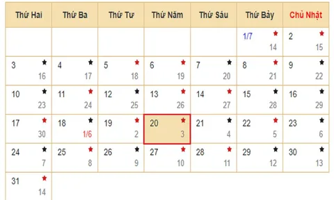 Xem lịch âm hôm nay 20/7 - Tra cứu âm lịch hôm nay ngày 20/7/2023 là ngày tốt hay xấu? Lịch vạn niên 20/7/2023