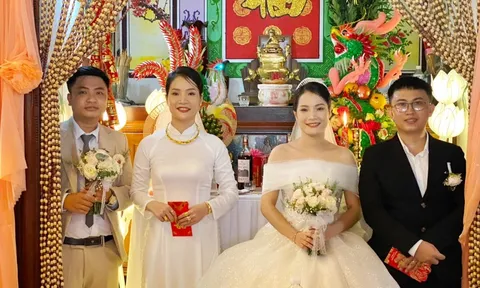 Đám cưới có "một không hai": Chị em sinh đôi lên "xe hoa" cùng ngày