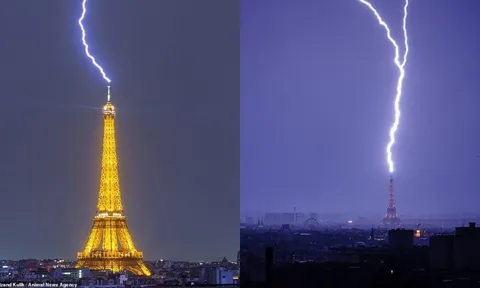 Clip: Khoảnh khắc tia sét đánh trúng tháp Eiffel, cả bầu trời Paris bừng sáng