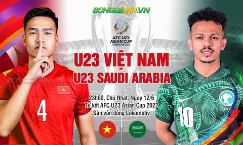 Trực tiếp bóng đá 23h ngày 12/6: U23 Việt Nam vs U23 Saudi Arabia