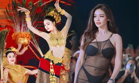 Engfa Waraha đẹp như nữ thần với mốt che chắn vòng một bằng áo dát vàng