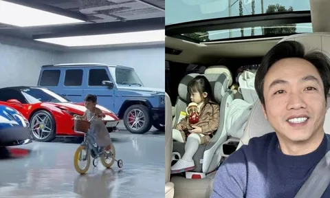 Ái nữ nhà Cường đô la tập xe đạp nhưng dân tình lại 'loá mắt' với dàn siêu xe kế bên