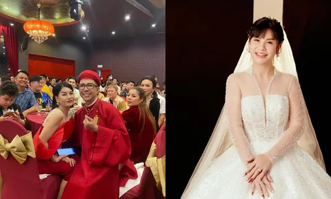 Cát Phượng gây chú ý vì bộ váy nổi bần bật khi dự đám cưới