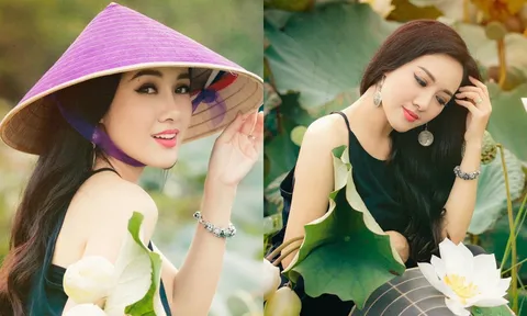 BTV Hoài Anh diện áo yếm khoe nhan sắc 'phát sáng' bên sen khiến CDM phải thốt lên 2 từ 'mỹ nhân'