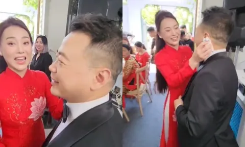 Clip hậu trường lễ ăn hỏi, Shark Bình tươi rói khi được Phương Oanh chăm chút