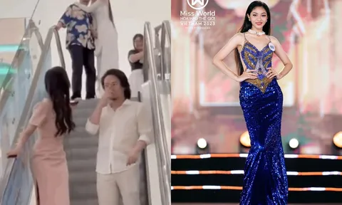 Biểu cảm đáng chú ý của Á Hậu Minh Kiên tại trung tâm thương mại