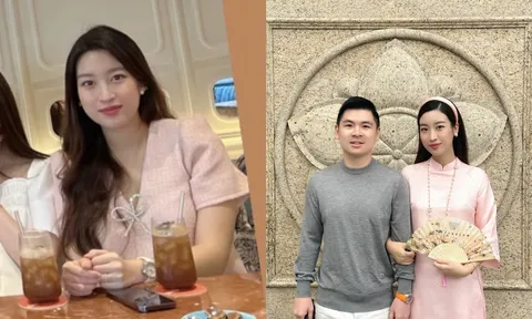 Hoa hậu Đỗ Mỹ Linh xuất hiện cùng chồng qua một chi tiết sau thời gian ở cữ