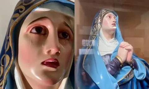 Ai nấy sững sờ khi chứng kiến bức tượng Đức Trinh nữ Maria biết 'khóc', mắt đỏ lệ tuôn rơi