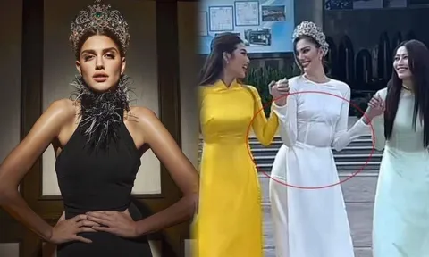 Miss Grand International vừa đến Việt Nam đã gặp phải tình cảnh ngượng ngùng khi mặc áo dài