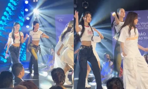 Hoa hậu Mai Phương, Bảo Ngọc, Á hậu Phương Nhi mặc croptop nhảy cực chất tại họp báo MW Việt Nam 2023