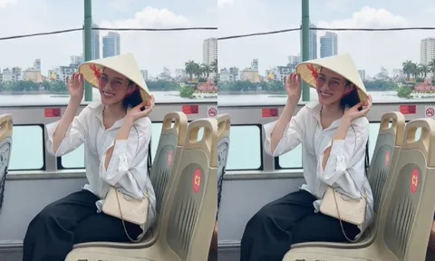 Hoa hậu Đỗ Hà hoá cô thôn nữ dịu dàng khi trải nghiệm xe bus 2 tầng dạo phố Hà Nội