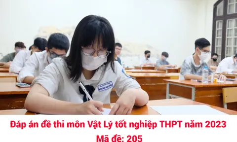 Đáp án đề thi môn Vật lý mã đề 205 thi tốt nghiệp THPT năm 2023