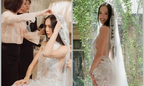 Vũ Ngọc Anh đi thử váy cưới xuyên thấu, được khen đẹp tựa nữ thần