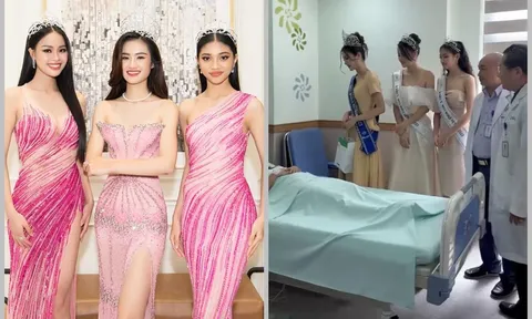 Hoa hậu Ý Nhi cùng 2 Á hậu lại gây tranh cãi khi lên đồ như dự tiệc đi thăm bệnh nhân ở BV 5 sao
