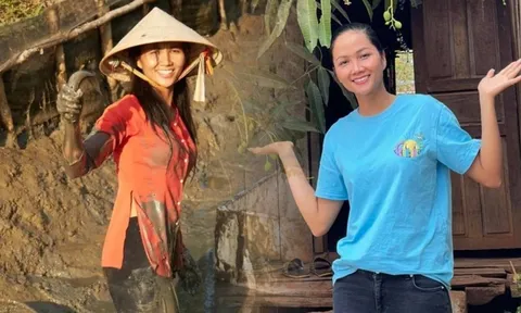 H'Hen Niê diện bà ba, cười tỏa nắng giữa bùn lầy