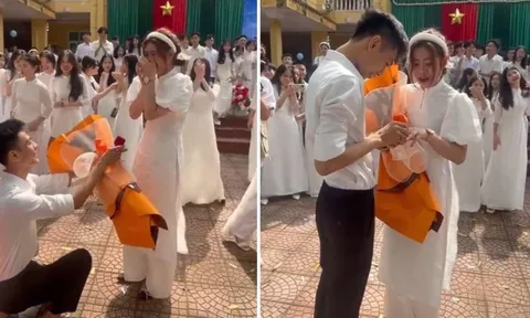 Tranh cãi nữ sinh được cầu hôn ngay tại lễ tốt nghiệp cấp 3, người khen nức nở, kẻ chê bôi