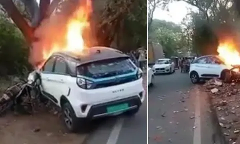 SUV điện bất ngờ bốc cháy dữ dội sau va chạm giao thông