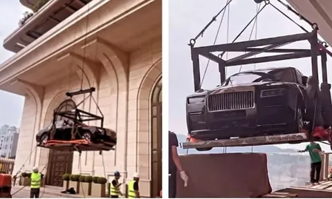 Tỷ phú chơi "trội', cẩu siêu xe sang Rolls-Royce Ghost lên tầng 44 chỉ để... trưng bày