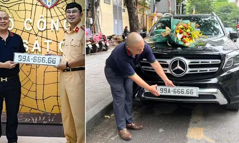 Người trúng đấu giá biển số ngũ quý 6 đã nộp đủ tiền, gắn ngay lên "xế cưng" Mercedes