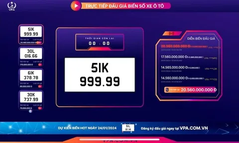 Siêu biển VIP 51K-999.99 trúng đấu giá hơn 20 tỷ đồng