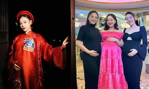Phương Oanh bế bầu dự tiệc cuối năm, nhan sắc thế nào khi chung khung hình với Thu Quỳnh - Lan Phương?